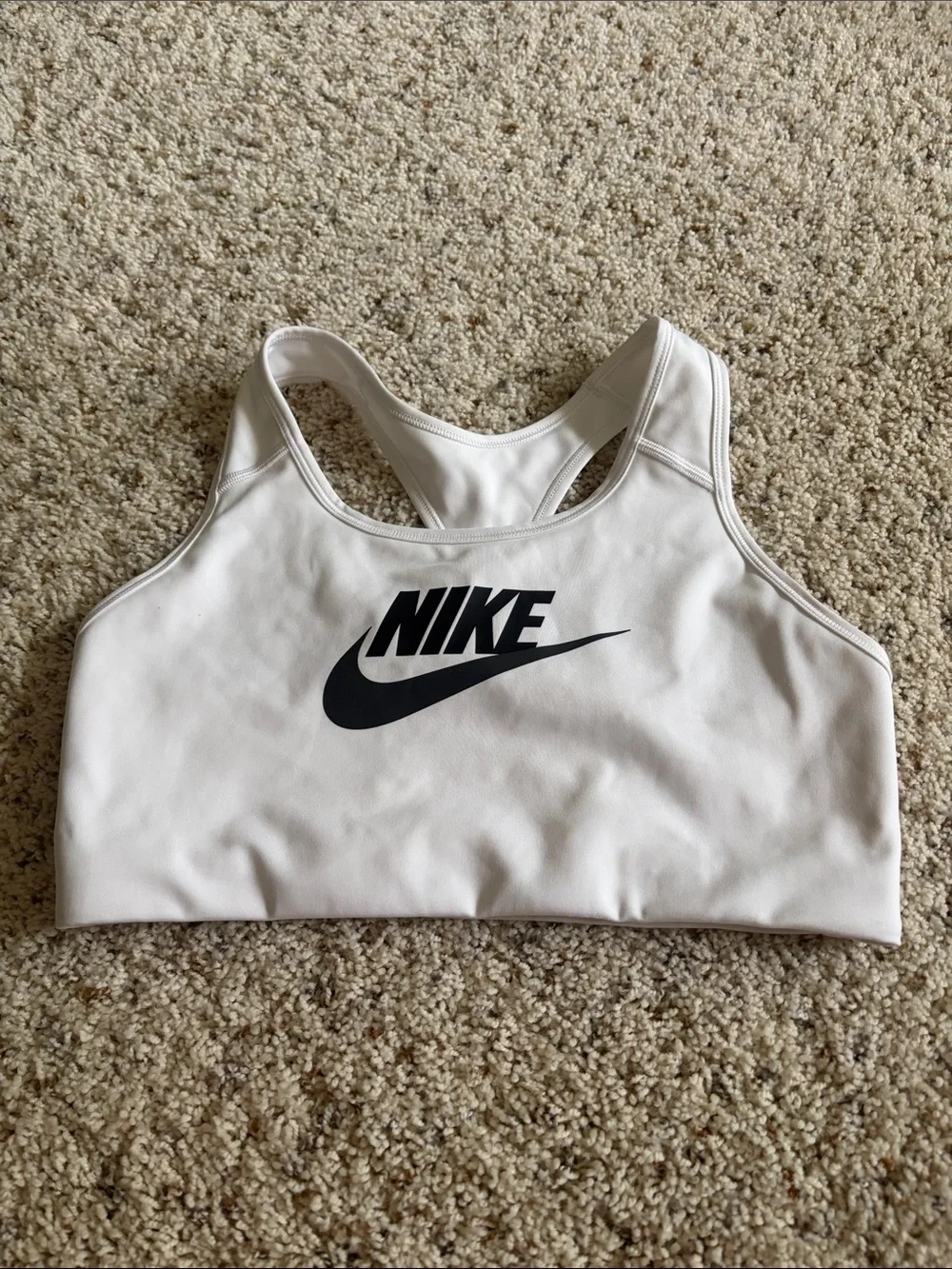 Nike White Racerback Sports Bra with Black Swoosh